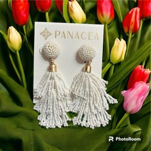 New Panacea white beaded tassel earrings